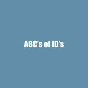 Plain text 'ABC's of ID's' centered on a solid pale blue background.